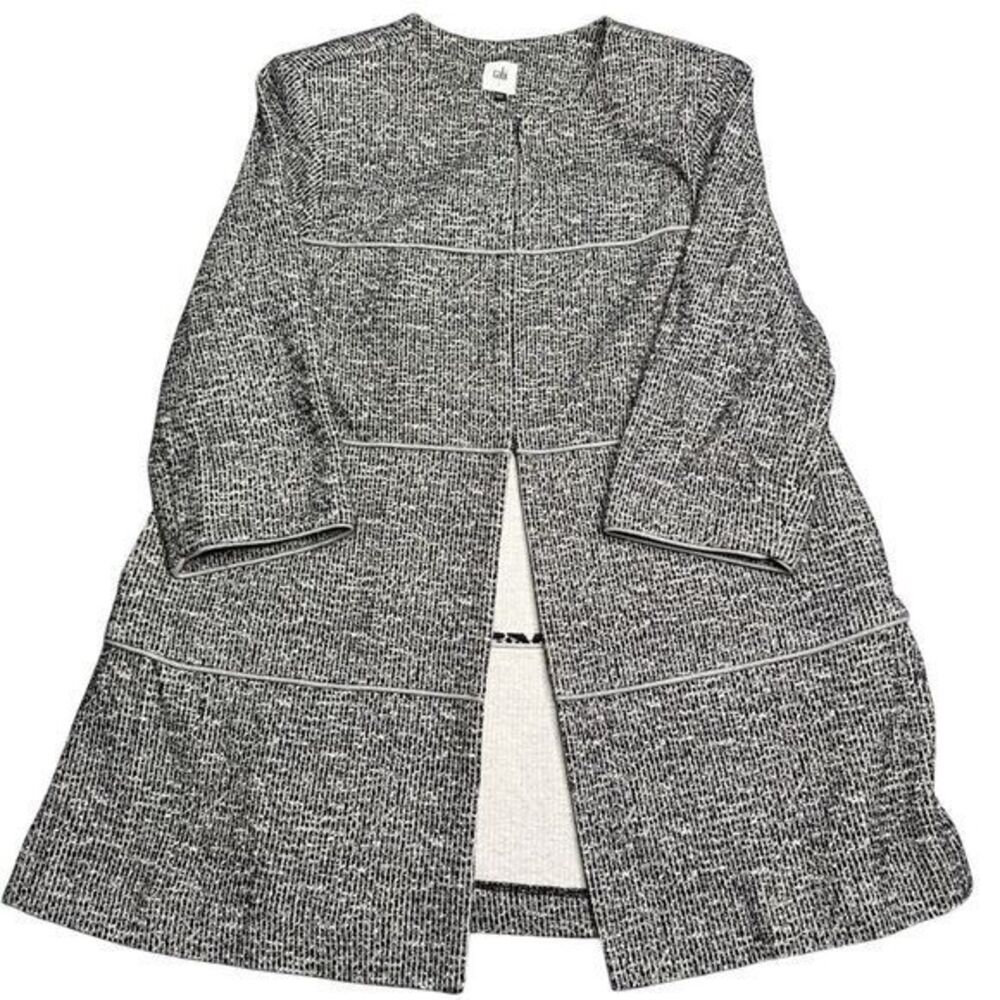 CAbi Black & White Knit Open Cardigan